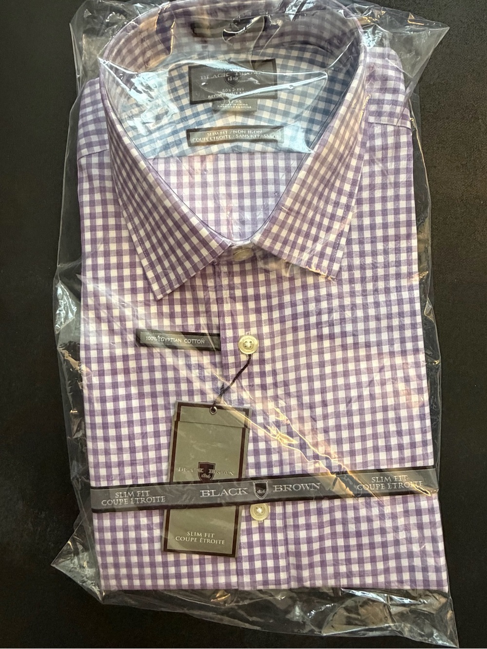 Black & Brown 1826 Purple Gingham slim fit Dress shirt 17–34 (sealed NWT)